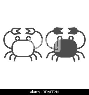 Krabbenlinie und festes Symbol, Meeresfrüchte-Konzept. Vektorgrafiken. Meeresbewohner, Flusskrebs-Schild auf weißem Hintergrund, Umrissstil-Symbol für Mobilgeräte oder Web-des Stock Vektor