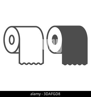 Toilettenpapierrolle und solides Symbol, Körperhygiene-Konzept. Vektorgrafiken. Badezimmerpapier, Taschentuch-Schild auf weißem Hintergrund, Umrissstil-Symbol f Stock Vektor