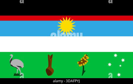 Flagge des Volkes der Mocoví – ethnisches Banner der indigenen Mocoví (Moqoit) des Gran Chaco, Argentinien, Rot, Schwarz, Blau, weiße und grüne Streifen mit Stock Vektor