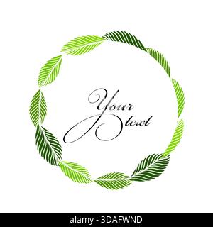 Eleganter Rundrahmen aus grünen Blättern. Handgezeichnet. Nicht AI, Vektordarstellung. Stock Vektor