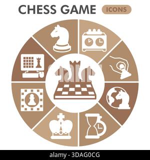 Sammlung oder Skizzen von Schachspielsymbolen, Spielthema-Blase mit Glyphenzeichen für Web und App. Vektorgrafiken isoliert auf weißem Hintergrund Stock Vektor