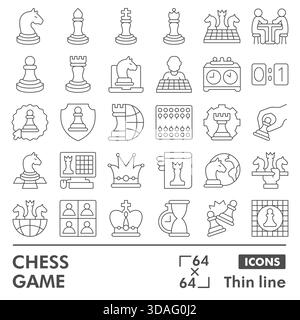 Sammlung oder Skizzen von Schachspielsymbolen, Spielthema mit dünnen Linien für Web und App. Vektorgrafiken isoliert auf weißem Hintergrund Stock Vektor