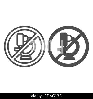 Projekt-Mikroskop-Verbotslinie und solides Symbol, Wissenschaftlerinstrument-Konzept. Vektorgrafiken. Schild für verbotene, verbotene Gegenstände auf weißem Hintergrund, Outli Stock Vektor