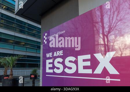 University of Essex in Southend on SEA, Essex, Großbritannien. Wir sind Essex-Slogan Stockfoto