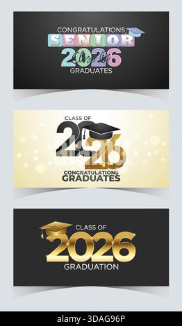 Helles und farbenfrohes Banner der Senior Class of 2026 mit moderner Typografie und auffälligen Festakzenten Stock Vektor