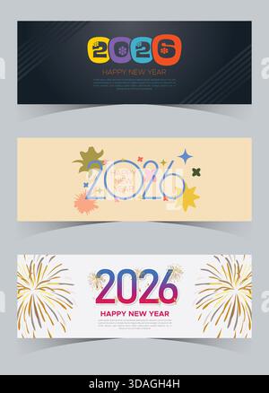 Farbenfrohes Neujahrsbanner 2026 mit lebendiger Typografie und modernem Layout Stock Vektor