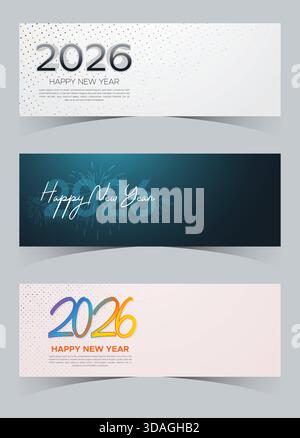 Weiches, minimalistisches Neujahrsbanner 2026 mit elegantem Layout und hellen Glitzern Stock Vektor