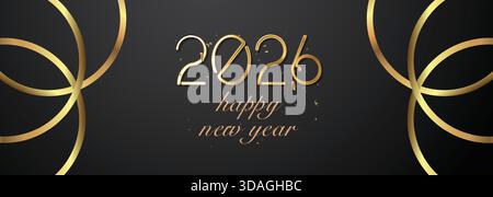 Schwarz-goldenes 2026-Banner mit künstlerischen Rundlinien und festlichem Motiv Stock Vektor