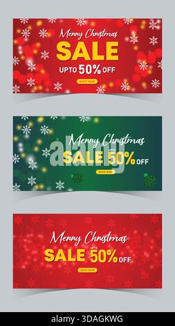 Rote und grüne Weihnachtsbanner Set Vol 03 kontrastreiche Vorlagen mit Schneeflocken und auffälligen Verkaufsbotschaften Stock Vektor