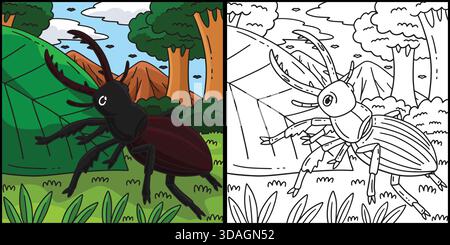 Waldtier Hirschkäfer Färbung Illustration Stock Vektor