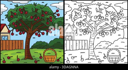 Kirschbaum Frucht Pflanze Färbung Seite Illustration Stock Vektor