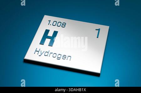 Wasserstoff, H, Periodenelement. Wasserstoff, H, Periodenelement. Wissenschaft, Metall, chemische Elemente, Struktur, Atomgewicht, atomzahl. 3D-Illustration science027s periodic table Element Wasserstoff Stockfoto