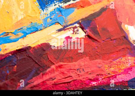Buntes Ölgemälde auf Leinwand Textur Hintergrund. Moderne Ölgemälde. Aquarellhintergrund. Ölgemälde abstrakte Pinselstriche auf Leinwand. Lackiert t Stockfoto