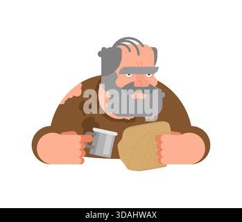 Pixel Art Obdachloser Mann mit einem Becher. Retro-8-Bit-Charaktermaterial für urbane oder soziale Themen. Stock Vektor