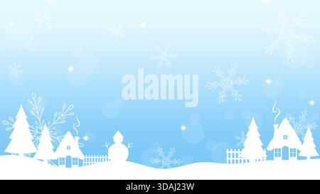 Winter Village Silhouette Mit Glitzerndem Schneeflocken Hintergrund Stock Vektor