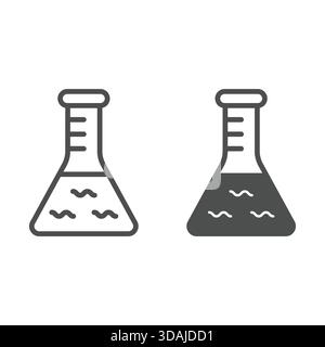 Chemiekolben und solides Symbol, Back-to-School-Konzept. Vektorgrafiken. Glasglas-Schild auf weißem Hintergrund, Umrisssymbol für Mobilgeräte oder Web Stock Vektor
