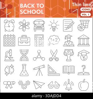 Back to School Symbole Sammlung oder Skizzen. Untersucht Themensymbole in dünnen Linien für Web und App. Vektorgrafiken isoliert auf weißem Hintergrund Stock Vektor