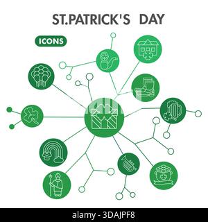 St. Patrick Day Symbole Sammlung oder Skizzen. Luftige Blase mit Weihnachtsmotiven in linearen Schildern für Web und App. Vektorgrafiken isoliert o Stock Vektor