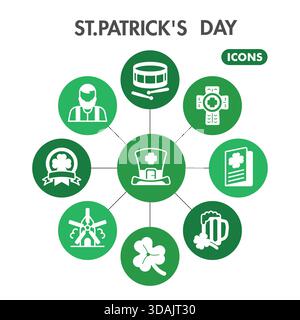 St. Patrick Day Symbole Sammlung oder Skizzen. Luftige Blase mit Weihnachtsmotiven in linearen Schildern für Web und App. Vektorgrafiken isoliert o Stock Vektor