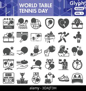 World Tischtennis Day Symbole Sammlung oder Skizzen. Themensymbole in Glyphen-Symbolen für Web und App. Vektorgrafiken isoliert auf W Stock Vektor