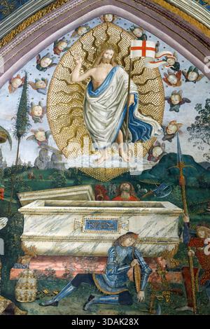 Vatikanische Museen. Der Raum der Mysterien. Fresko von Pintoricchio ( 1452–1513 ) Auferstehung Christi. Stockfoto