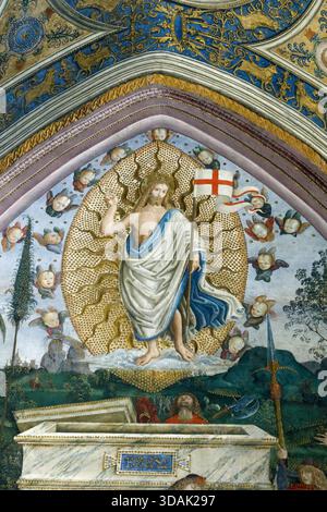 Vatikanische Museen. Der Raum der Mysterien. Fresko von Pintoricchio ( 1452–1513 ) Auferstehung Christi. Stockfoto