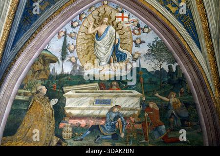 Vatikanische Museen. Der Raum der Mysterien. Fresko von Pintoricchio ( 1452–1513 ) Auferstehung Christi. Stockfoto