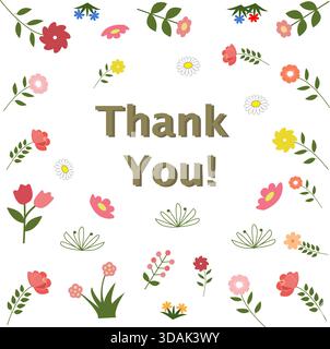 Dankeskarte mit Blumenmuster und dekorativen Blumen Stock Vektor