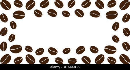 Rechteckiger Rahmen in Form von braunen Kaffeebohnen mit minimalistischem, flachem Design für den Kopierraum. Isolierte Vektor Illustration Promo Banner, Faltblatt Themenkarten, Etiketten, Social Media Posts, Abzeichen Stock Vektor