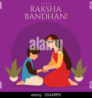 Indisches Raksha Bandhan Festival Poster Square Purple Hintergrund. Stock Vektor
