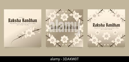 Happy Raksha Bandhan Social Media Post Set Template Minimal Floral. Stock Vektor