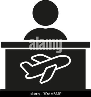 Check-In-Schalter Am Flughafen Leuchtet Auf. Symbol Für Die Silhouette Der Reiseunterstützung Und Der Gepäckabfertigung. Airport Service Desk, Flugplatz Und Fluggesellschaft Stock Vektor