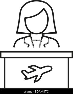 Symbol Für Weiblichen Check-In-Schalter Am Flughafen. Umrisssymbol Für Kundenservice Und Reiseunterstützung Der Fluggesellschaft. Luftfahrtindustrie Und Fluggastunterstützung. Bearbeitbar Stock Vektor