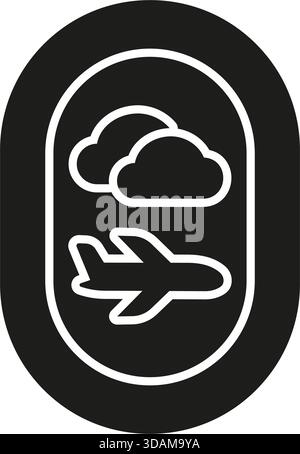 Symbol „Airplane Window View Solid“. Luftfahrt, Luftfahrt Und Flugerfahrung Silhouette Symbol. Panoramablick Vom Flugzeugfenster Aus. Isoliert Stock Vektor