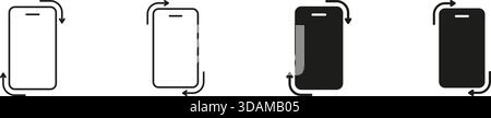 Symbolsatz Für Die Drehung Des Smartphones. Geräteausrichtung Ändern Und Bildschirmdrehung Umriss- Und Silhouettensymbole Sammlung. Anpassung Der Mobilen Schnittstelle Stock Vektor