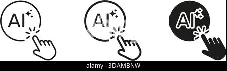 Ai-Klick-Symbolgruppe. Konturierung Und Silhouette Symbol Kollektion Für Interaktion Mit Künstlicher Intelligenz Und Benutzeroberfläche. Linie, Kontur und Volumenkörper Stock Vektor