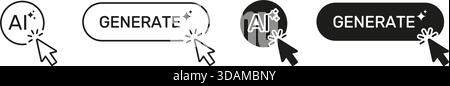 Klicken Sie Auf Die Symbolgruppe „Ai Generate“ (Ki Generieren). Sammlung Von Symbolen Zur Aktivierung Künstlicher Intelligenz Und Zur Erstellung Von Inhalten. Abbildung Des Isolierten Vektors Stock Vektor