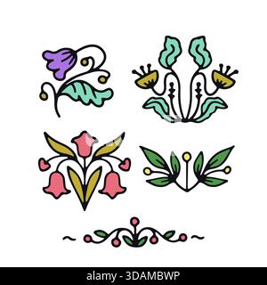 Hand gezeichnete skandinavische Blumen Vektor-Illustration. Scandi Folk Blumenschmuck Clipart Stock Vektor