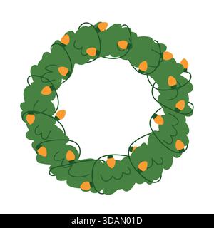 Festlicher stechpalmenkranz mit Weihnachtslichtern dekoriert - Vektor-Illustration Stock Vektor