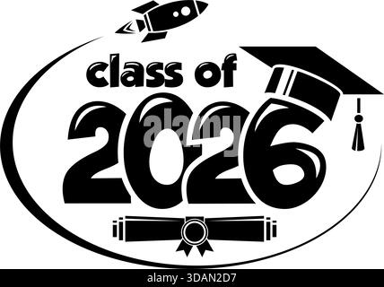Schriftart 2026 für Grußkarten, Einladungskarten. Text für Abschlussdesign, Glückwunschveranstaltung, T-Shirt, Party, High School oder College-Abschluss Stock Vektor