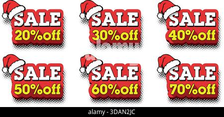 Prozentualer Rabatt auf Aufkleber. Rabattnummern von 20% bis 70%. Vektor auf transparentem Hintergrund Stock Vektor