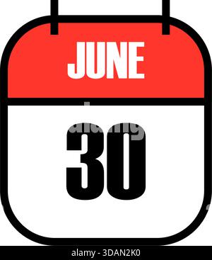 Rot-weiße Kalenderseite mit dem 30. Juni-Datum für den Unabhängigkeitstag der DR Kongo, den Ägyptischen Revolutionstag und den Gebetstag Stock Vektor