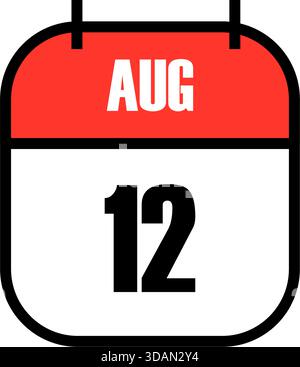 Rot-weiße Kalenderseite mit dem Datum des 12. August für den Internationalen Jugendtag, der weltweit junge Stimmen, Empowerment und Zukunft feiert Stock Vektor