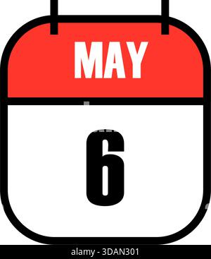 Rot-weiße Kalenderseite mit dem Datum vom 6. Mai für den Internationalen Tag ohne Diät, der die globale Feier der Körperpositivität und Selbstakzeptanz feiert Stock Vektor