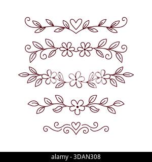 Dekorative Trennblätter mit Blumenblättern und Herzillustration Stock Vektor