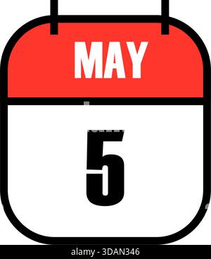Rot-weiße Kalenderseite mit dem Datum des 5. Mai für die Feier des Cinco de Mayo in auffälligem festlichem Kalender Stock Vektor