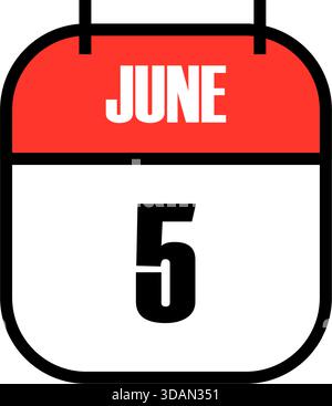 Rot-weißes Kalendersymbol, das den 5. Juni in fettgedruckter schwarzer Schrift zeigt und den Weltumwelttag zur Förderung der globalen Nachhaltigkeit und des Naturschutzes feiert Stock Vektor