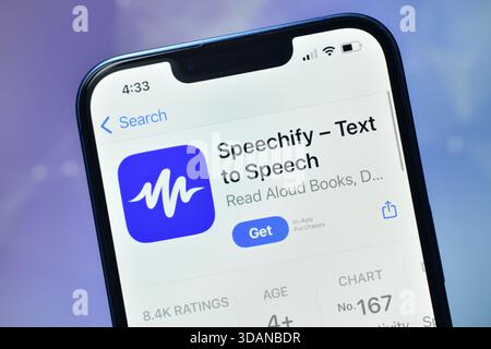 New Delhi, Indien 11 Jägerjahre 2026:- Speechify App on Smartphone Stockfoto