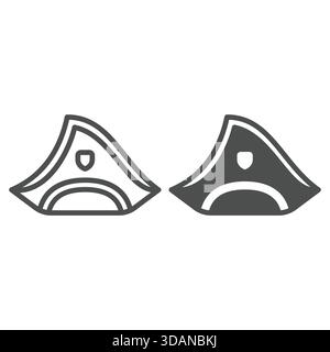 Piratenmanns Hutlinie und solides Symbol, Sailor Headwear Konzept. Vektorgrafiken. Dreieckige Meeresmütze auf weißem Hintergrund, Symbol im Umrissstil Stock Vektor