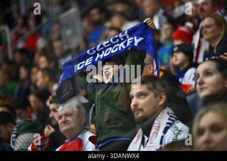 Liberec, Tschechische Republik. Dezember 2025. Tschechischer Fan bei den Schweizer Hockeyspielen, die Teil der Euro Hockey Tour Serie waren, spielte Tschechische Republik gegen Finnland am 11. Dezember 2025 in Liberec, Tschechische Republik. Quelle: Radek Petrasek/CTK Photo/Alamy Live News Stockfoto